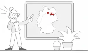 Kobieta zastanawia się nad trasą podróży, planując rejestrację samochodu z Niemiec.