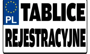 Tablica rejestracyjna z symbolem PL i napisem TABLICE REJESTRACYJNE.
