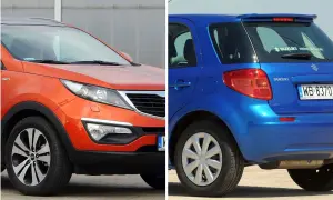 Pomarańczowy Kia Sportage i niebieski Suzuki SX4. Które z nich to najmniej awaryjne auta?