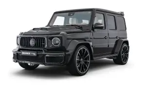 Czarny Mercedes G klasa Brabus GV12 z masywnym grillem i felgami. Sprawdź jego imponującą mercedes g klasa brabus cena.