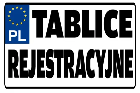 Tablica rejestracyjna z symbolem PL i napisem TABLICE REJESTRACYJNE.