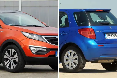 Pomarańczowy Kia Sportage i niebieski Suzuki SX4. Które z nich to najmniej awaryjne auta?