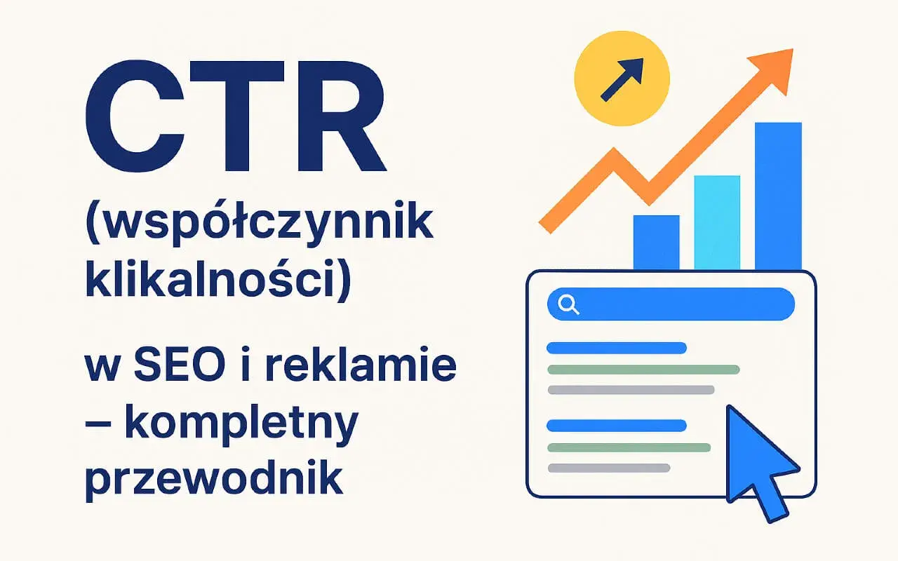 CTR (współczynnik klikalności) w SEO i reklamie – kompletny przewodnik. Wykresy i ikona myszy wskazują na wzrost efektywności.